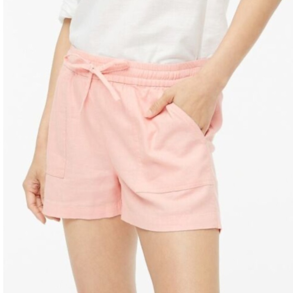 NEW J. Crew Linen Blend Pull On Elastic Waistband Pockets Pink Size XS Short NWT